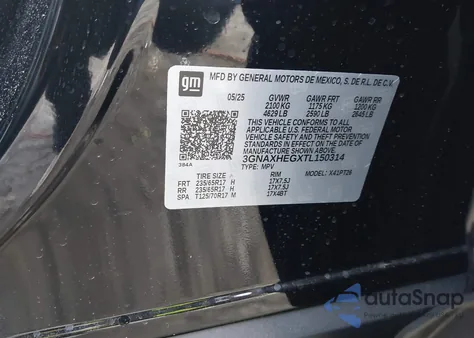 2026 Chevrolet Equinox Fwd Lt из США, поврежденный, VIN 3GNAXHEGXTL150314